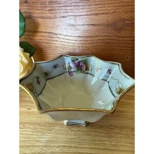 Antique TANEGA Nippon Hand Painted Footed Bowl Star Shaped Floral Gold Gilt
